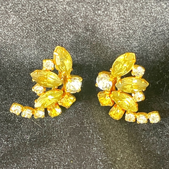 Vintage Rhinestone and Citrine Screw-back Earrings Gently Loved